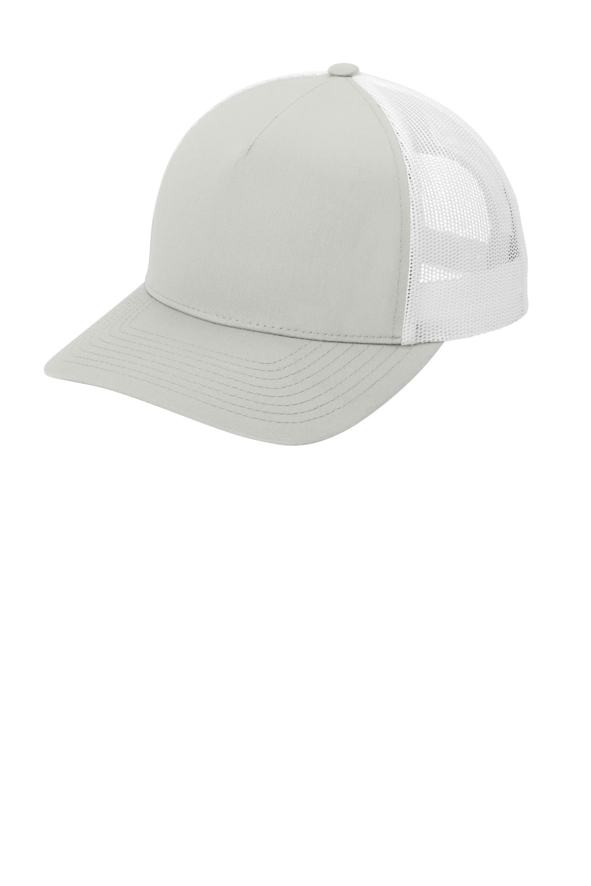 Left View of Silver/Wht Sport-Tek YP Classics Retro Trucker 5-Panel Cap STC54 plain