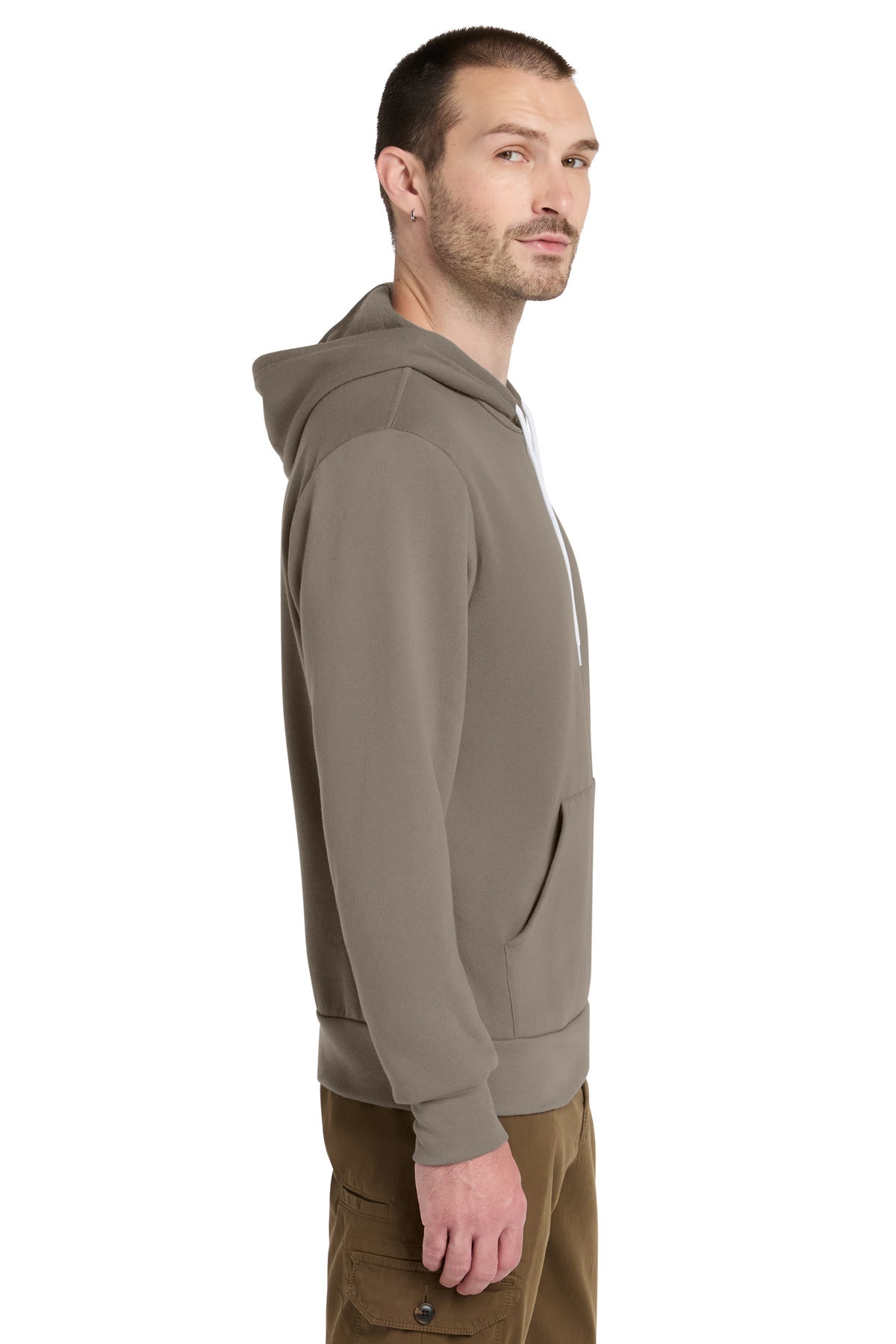 Left View of Tan BELLA+CANVAS Unisex Sponge Fleece Pullover Hoodie. BC3719 plain