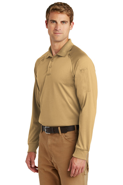 Left View of Tan CornerStone - Select Long Sleeve Snag-Proof Tactical Polo. CS410LS plain