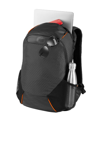 Left View of Tarmac/Orange OGIO Basis Pack. 91003 plain