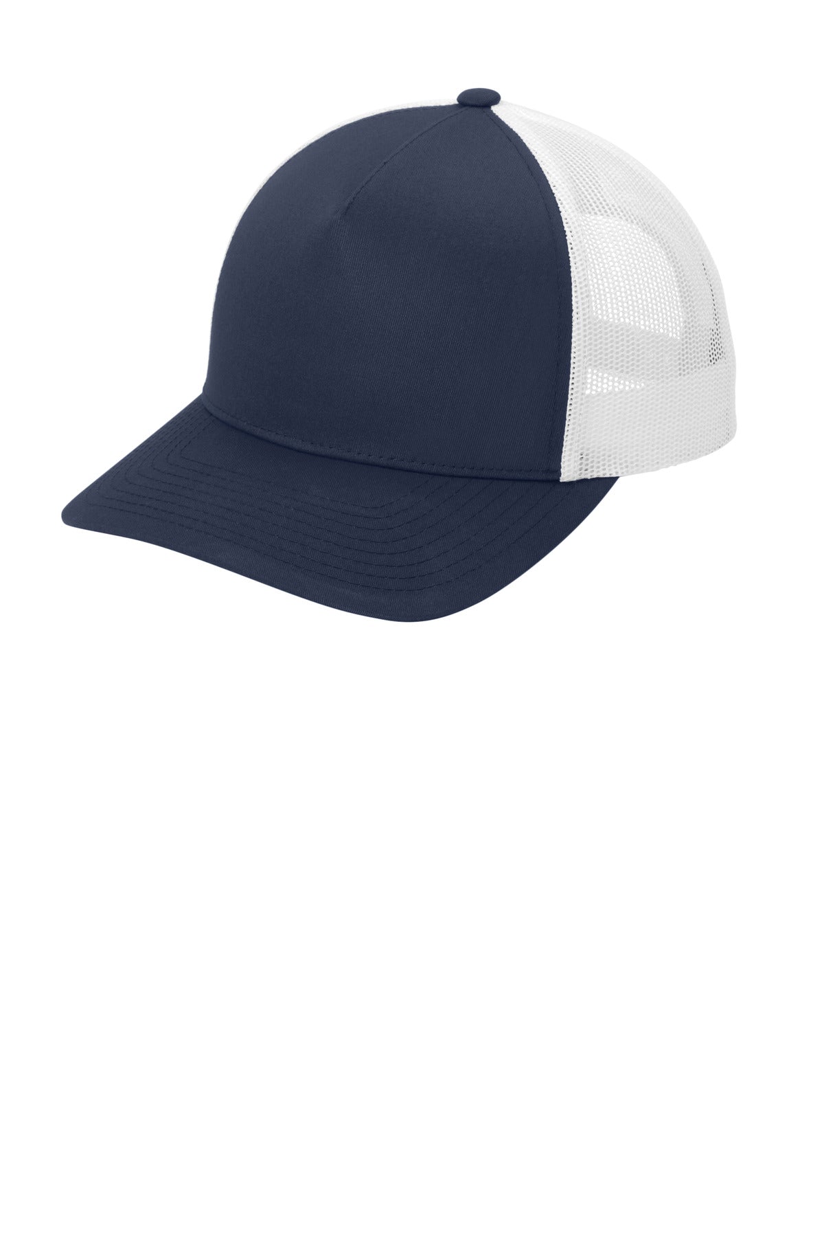 Left View of TrNv/White Sport-Tek YP Classics Retro Trucker 5-Panel Cap STC54 plain