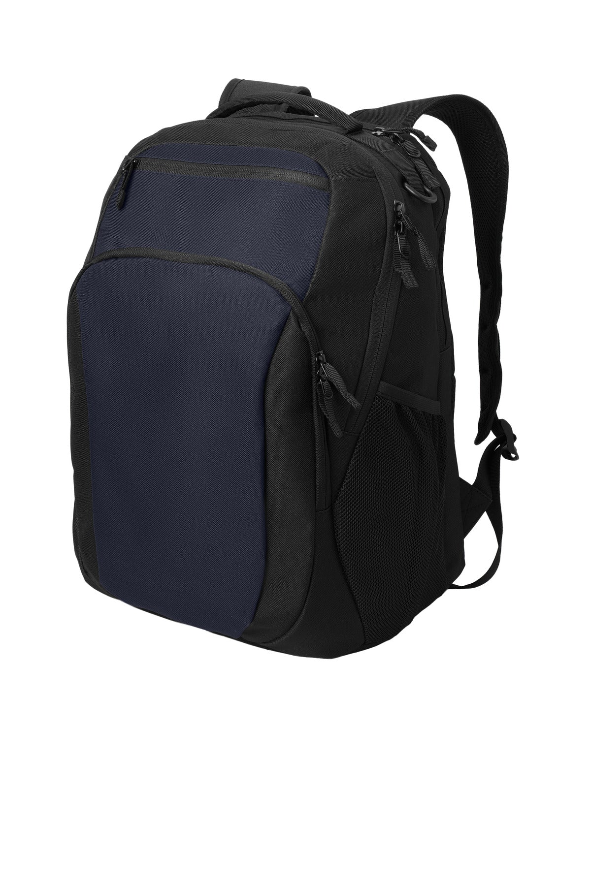 Left View of TrNvy/Blk Port Authority Transport Backpack BG232 plain