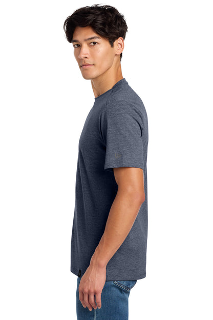 Left View of True Navy Hthr New Era Heritage Blend Crew Tee. NEA100 plain