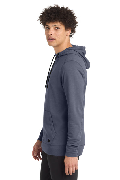Left View of True Navy Hthr New Era Tri-Blend Fleece Pullover Hoodie. NEA510 plain