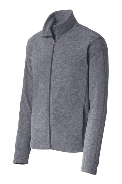 Left View of True Navy Hthr Port Authority Heather Microfleece Full-Zip Jacket. F235 plain