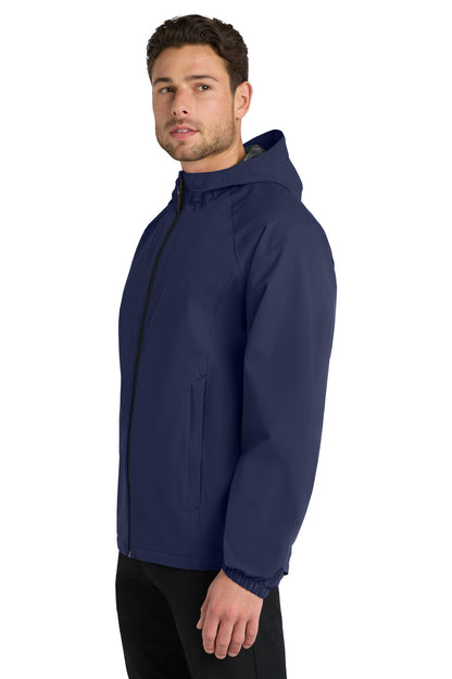 Left View of True Navy Port Authority Essential Rain Jacket J407 plain