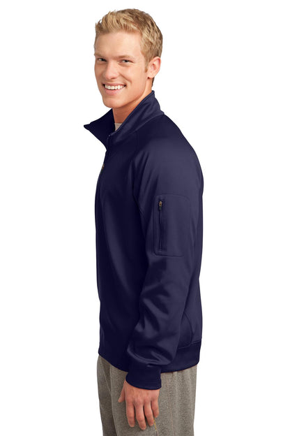 Left View of True Navy Sport-Tek Tech Fleece 1/4-Zip Pullover. F247 plain