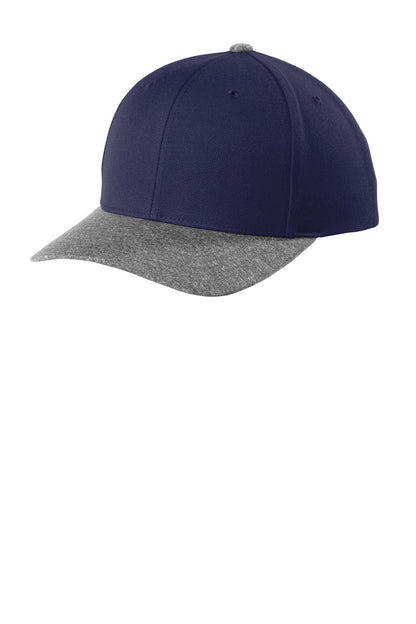 Left View of True Navy/GyHe Sport-Tek YP Classics Curve Bill Snapback Cap. STC43 plain