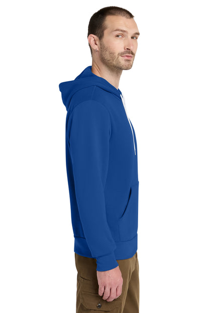 Left View of True Royal BELLA+CANVAS Unisex Sponge Fleece Pullover Hoodie. BC3719 plain