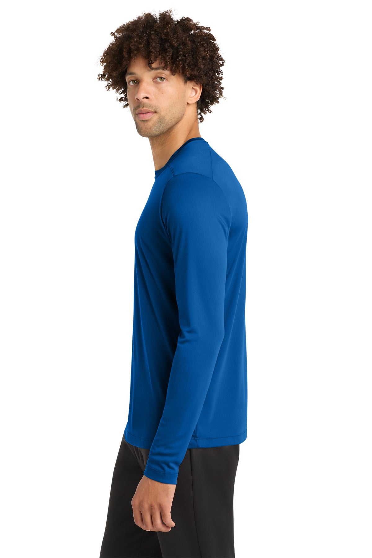 Left View of True Royal Sport-Tek Posi-UV Pro Long Sleeve Tee. ST420LS plain