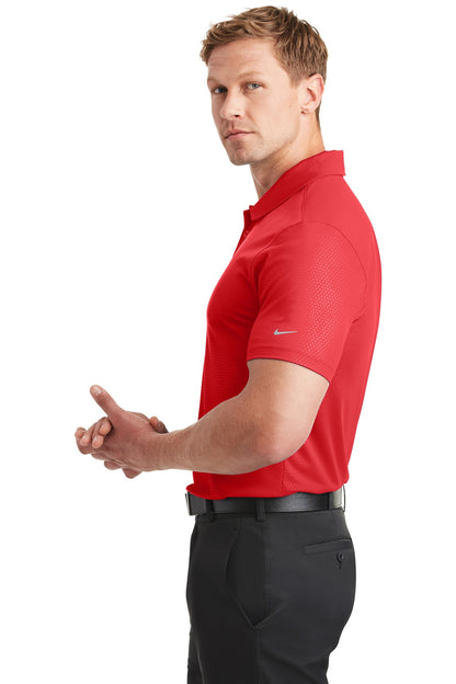 Left View of University Red Nike Dri-FIT Embossed Tri-Blade Polo. 838964 plain