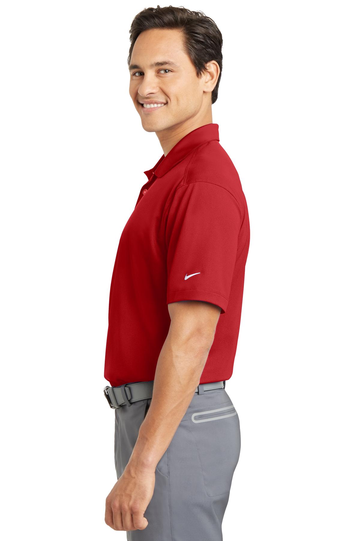 Left View of University Red Nike Dri-FIT Vertical Mesh Polo. 637167 plain