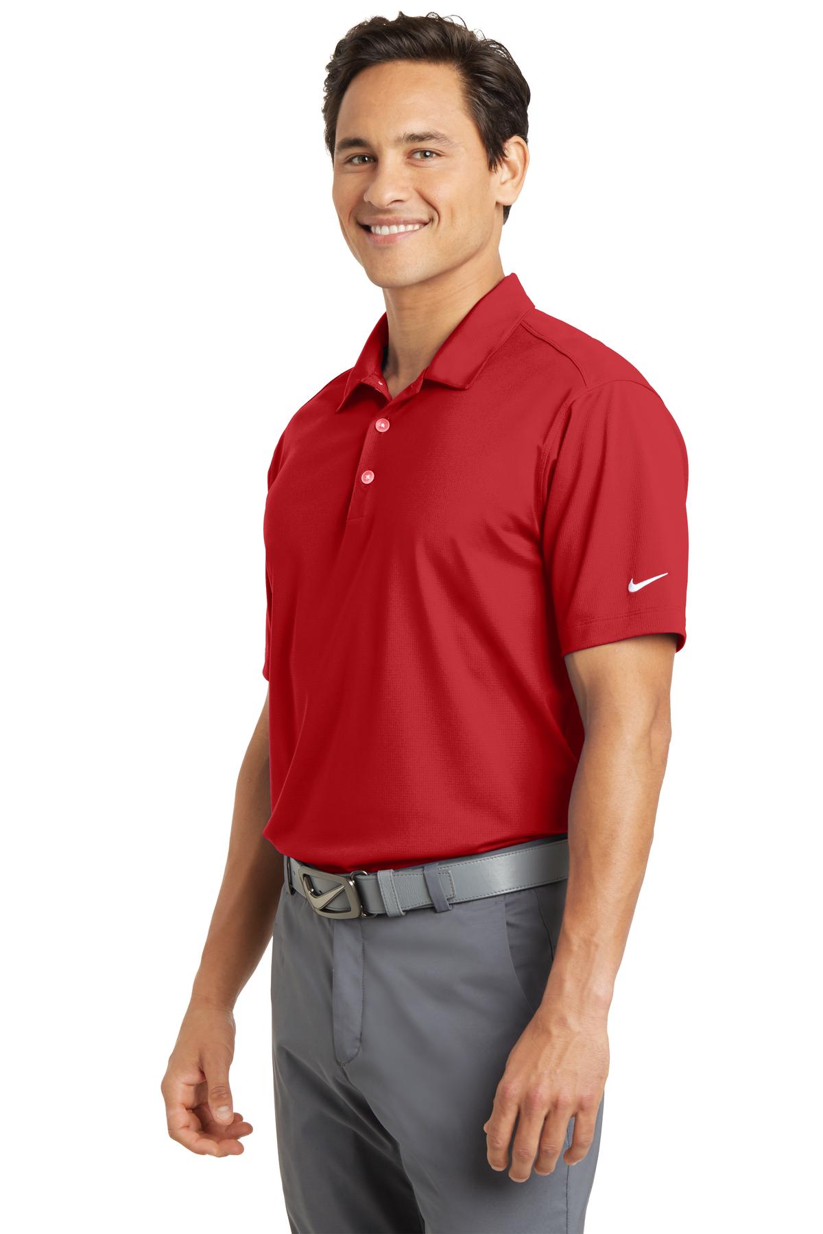 Left View of University Red Nike Dri-FIT Vertical Mesh Polo. 637167 plain