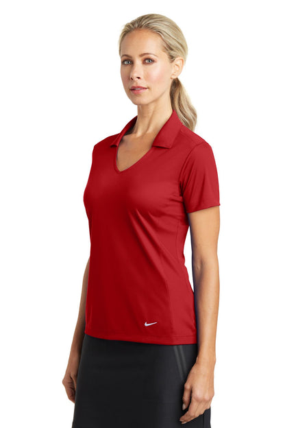 Left View of University Red Nike Women's Dri-FIT Vertical Mesh Polo. 637165 plain
