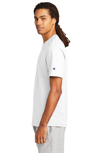Left View of White Champion Heritage 6-Oz. Jersey Tee T425 plain