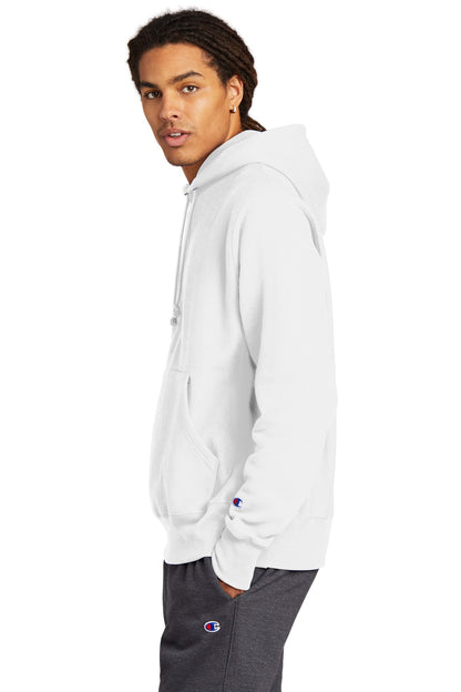 Left View of White Champion Reverse Weave Hooded Sweatshirt S101 plain