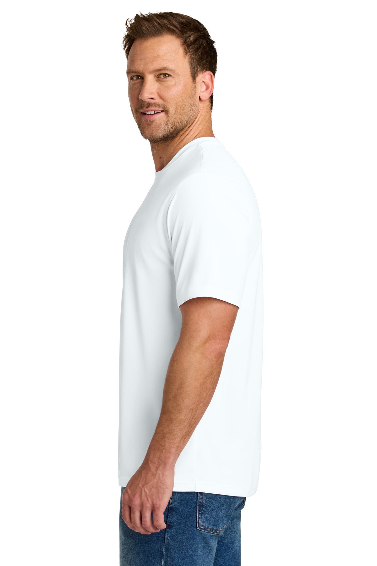 Left View of White CornerStone Workwear Pro Short Sleeve Tee CS440 plain