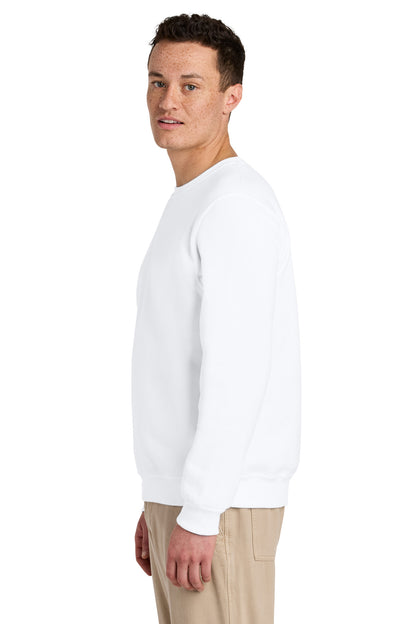 Left View of White Jerzees Eco Premium Blend Crewneck Sweatshirt 701M plain