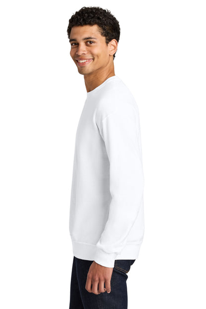 Left View of White Jerzees Ultimate Unisex CVC Ring Spun Crewneck Sweatshirt IC48M plain