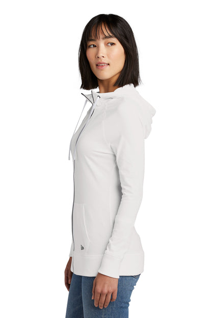 Left View of White New Era Women's Sueded Cotton Blend Full-Zip Hoodie. LNEA122 plain