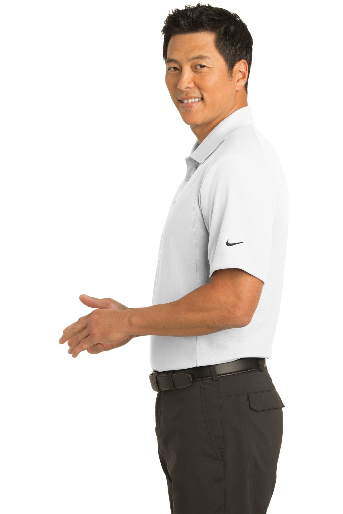 Left View of White Nike Dri-FIT Classic Polo. 267020 plain