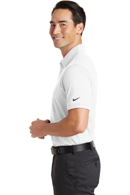 Left View of White Nike Dri-FIT Solid Icon Pique Modern Fit Polo. 746099 plain