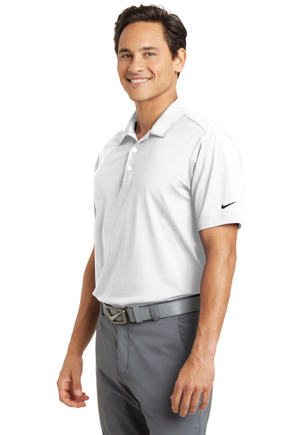 Left View of White Nike Dri-FIT Vertical Mesh Polo. 637167 plain