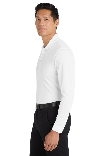 Left View of White Port Authority Dry Zone UV Micro-Mesh Long Sleeve Polo K110LS plain