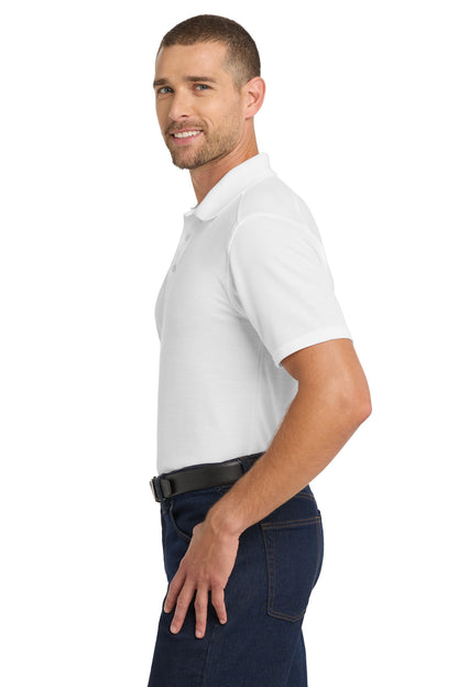 Left View of White Port Authority EZPerformance Pique Polo. K600 plain