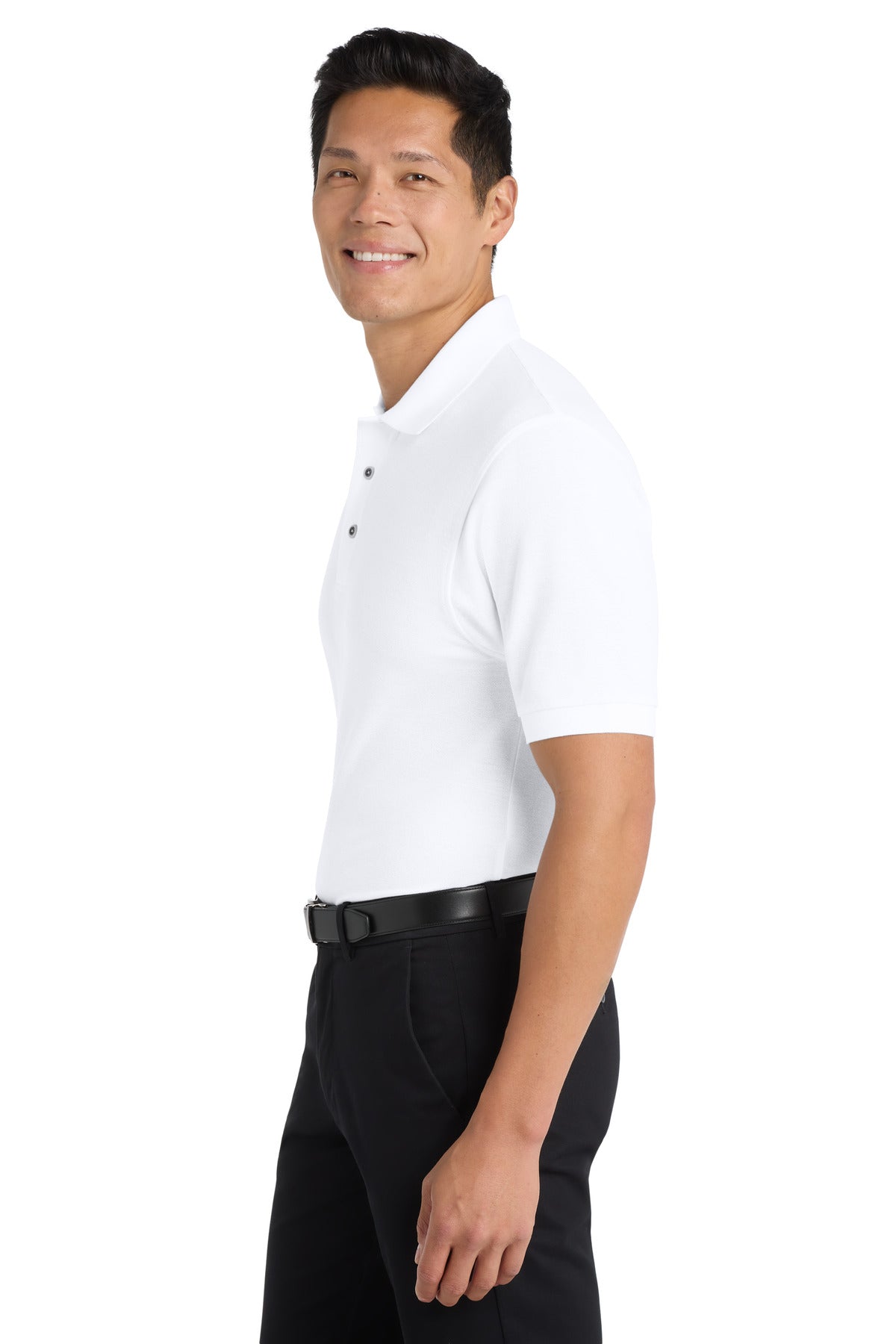 Left View of White Port Authority Silk Touch Polo K500 plain