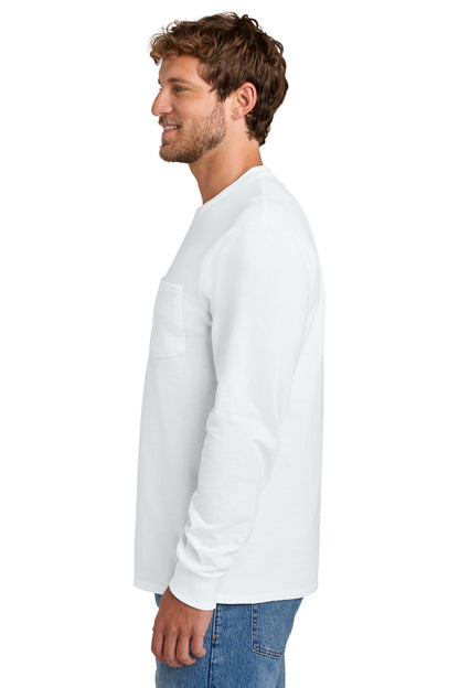 Left View of White Port & Co Tall Long Sleeve Essential Pocket Tee. PC61LSPT plain
