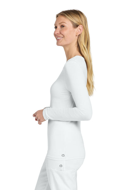 Left View of White Wink Women's Long Sleeve Layer Tee WW4029 plain