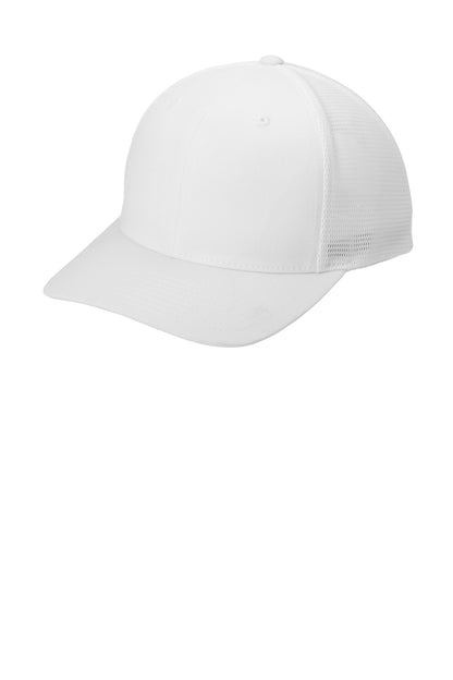 Left View of Wht/Wht Port Authority Flexfit 110 Mesh Cap C110 plain