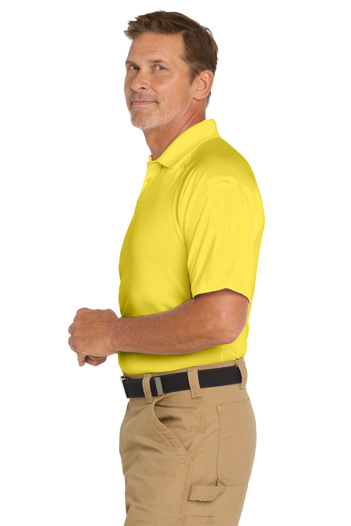 Left View of Yellow CornerStone - Select Snag-Proof Tactical Polo. CS410 plain