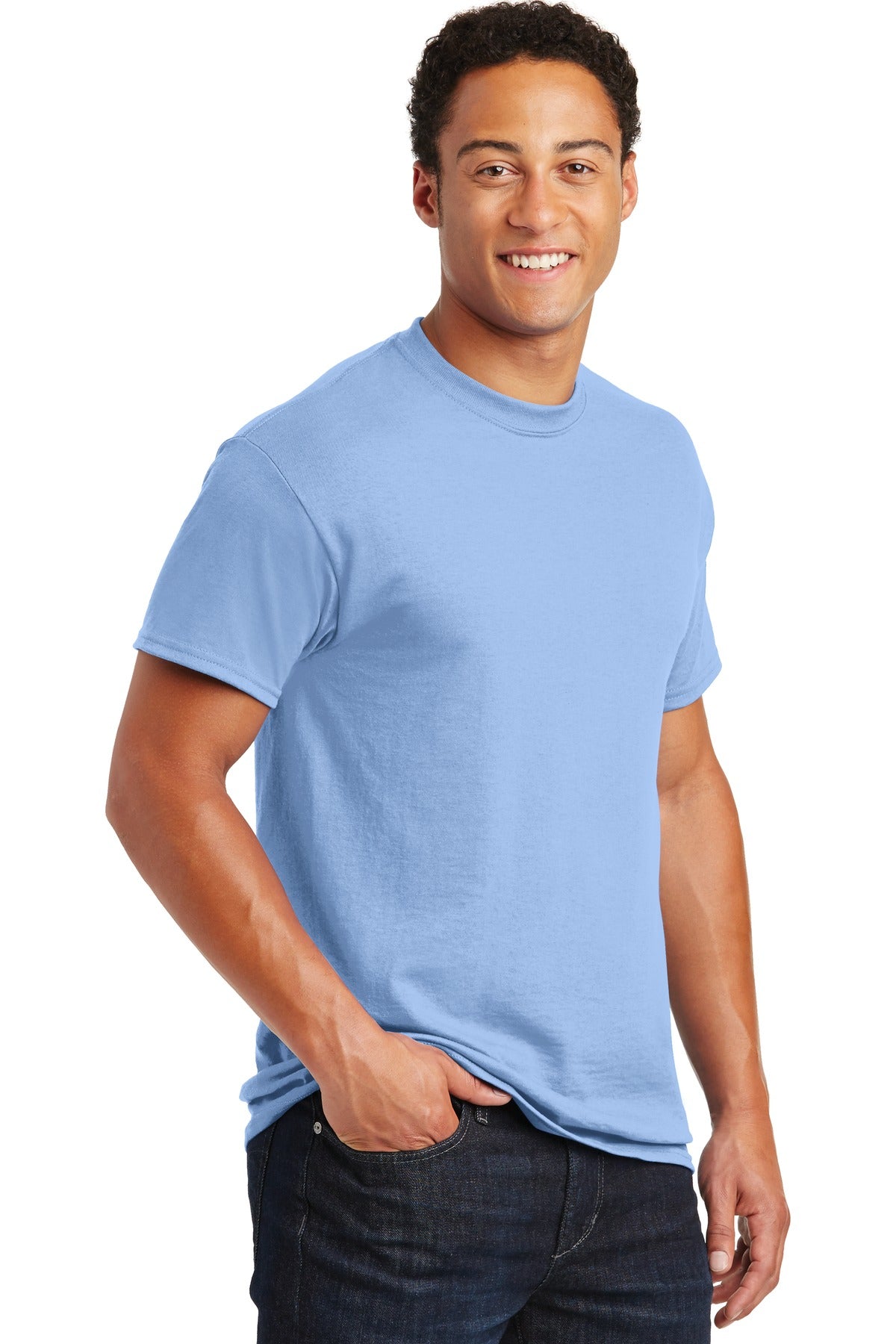 Light Blue Gildan DryBlend 50 Cotton/50 Poly T-Shirt. 8000 plain