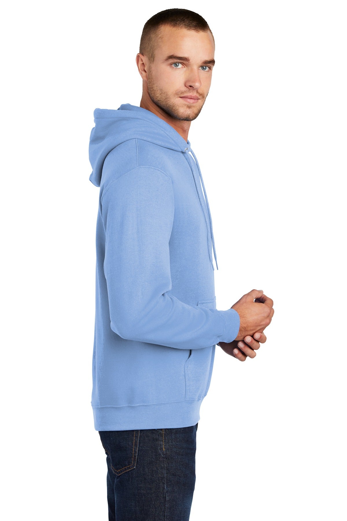 Light Blue Port & Co Core Fleece Pullover Hooded Sweatshirt. PC78H