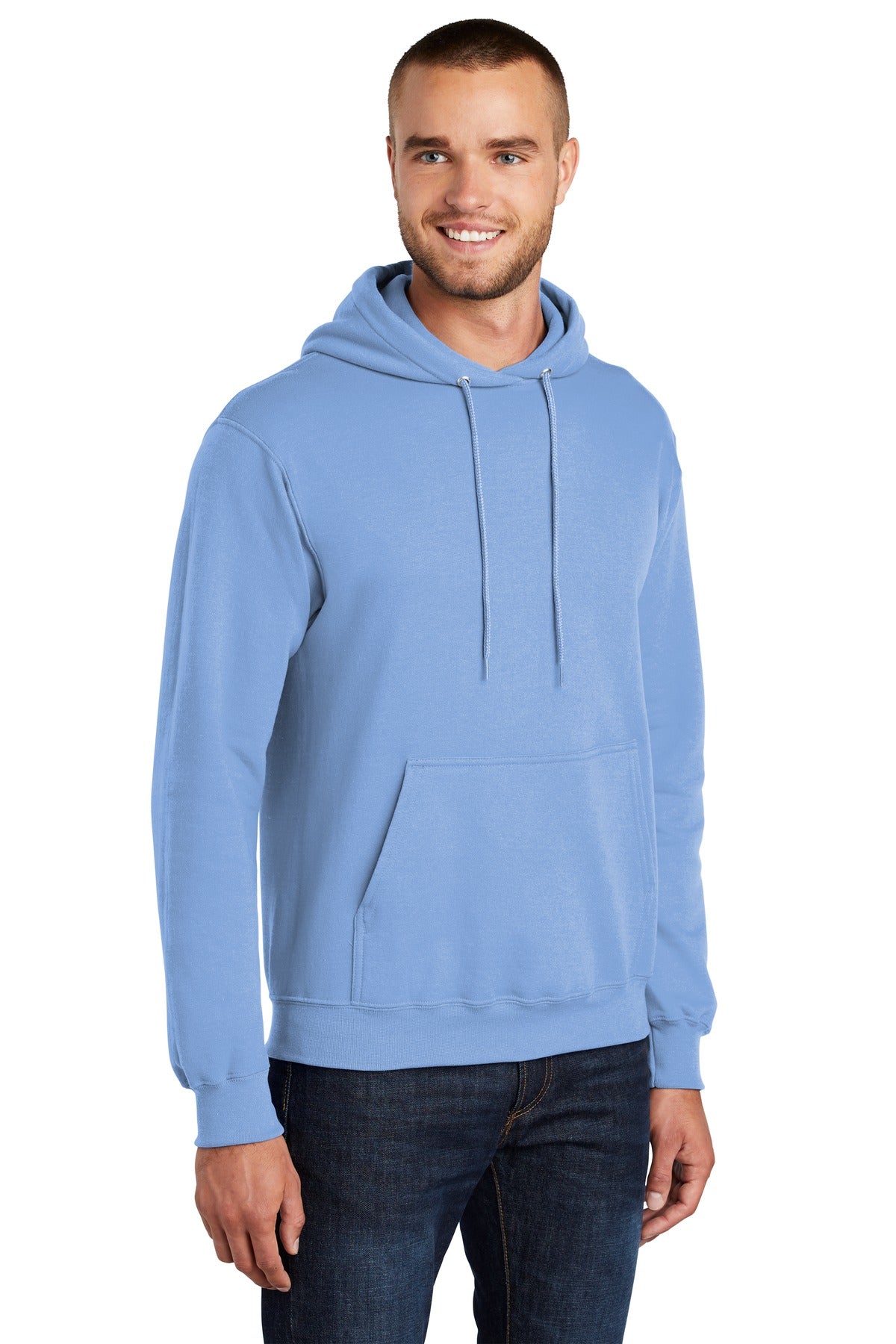 Light Blue Port & Co Core Fleece Pullover Hooded Sweatshirt. PC78H