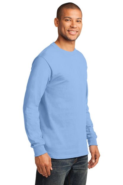 Light Blue Port & Co Long Sleeve Essential Tee. PC61LS plain