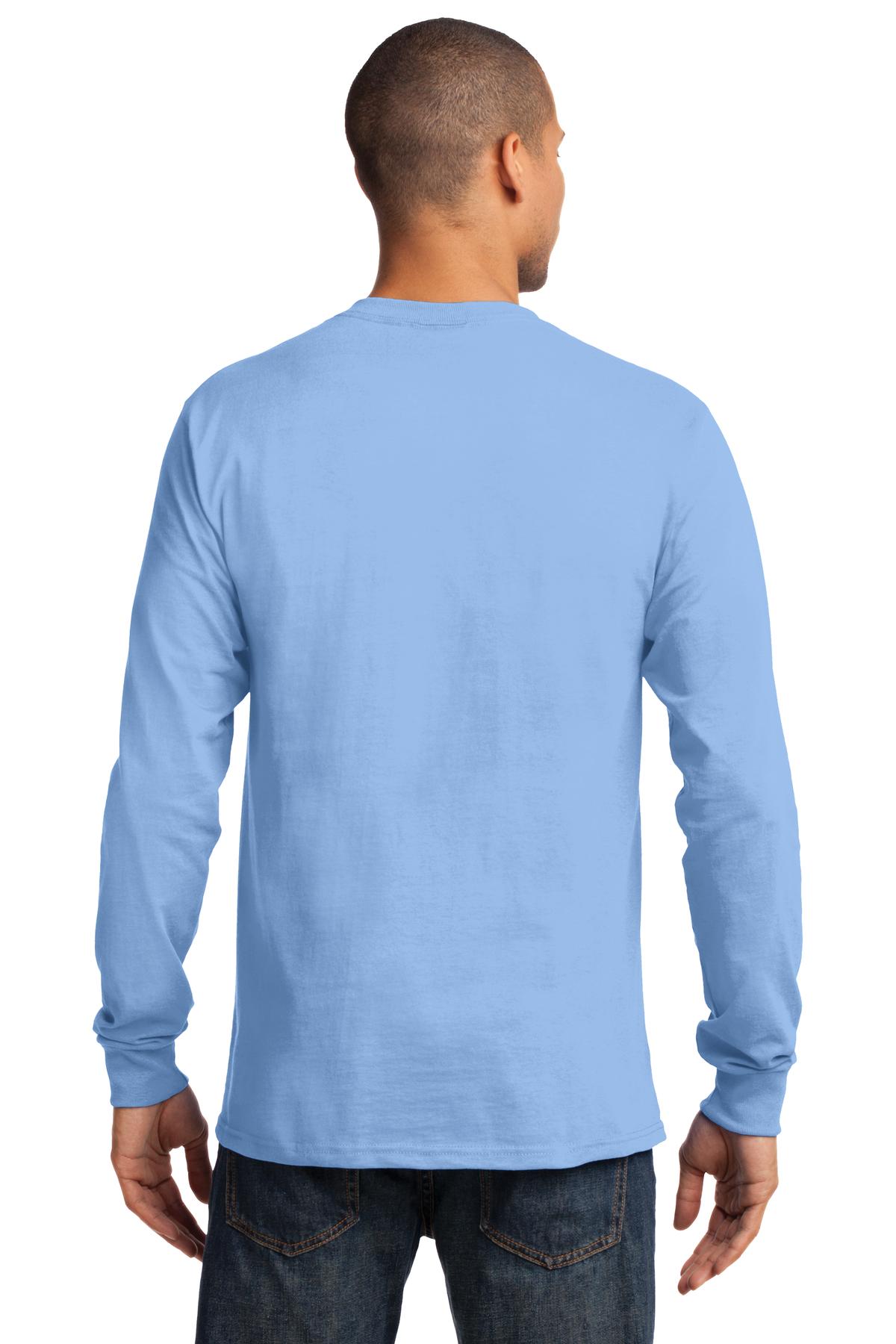 Light Blue Port & Co Long Sleeve Essential Tee. PC61LS plain