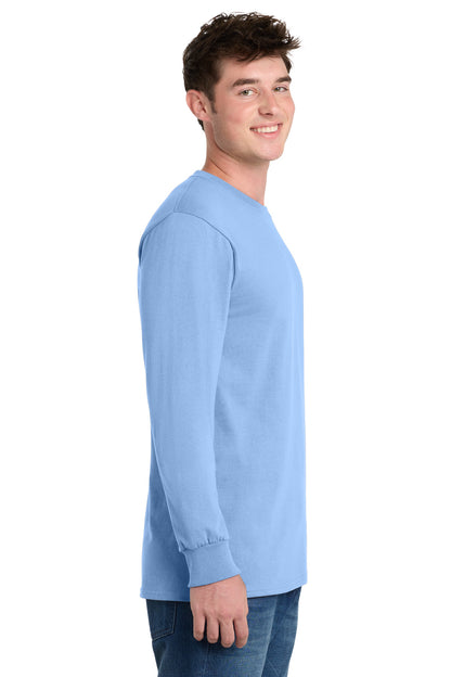 Light Blue Port & Co Long Sleeve Essential Tee. PC61LS plain