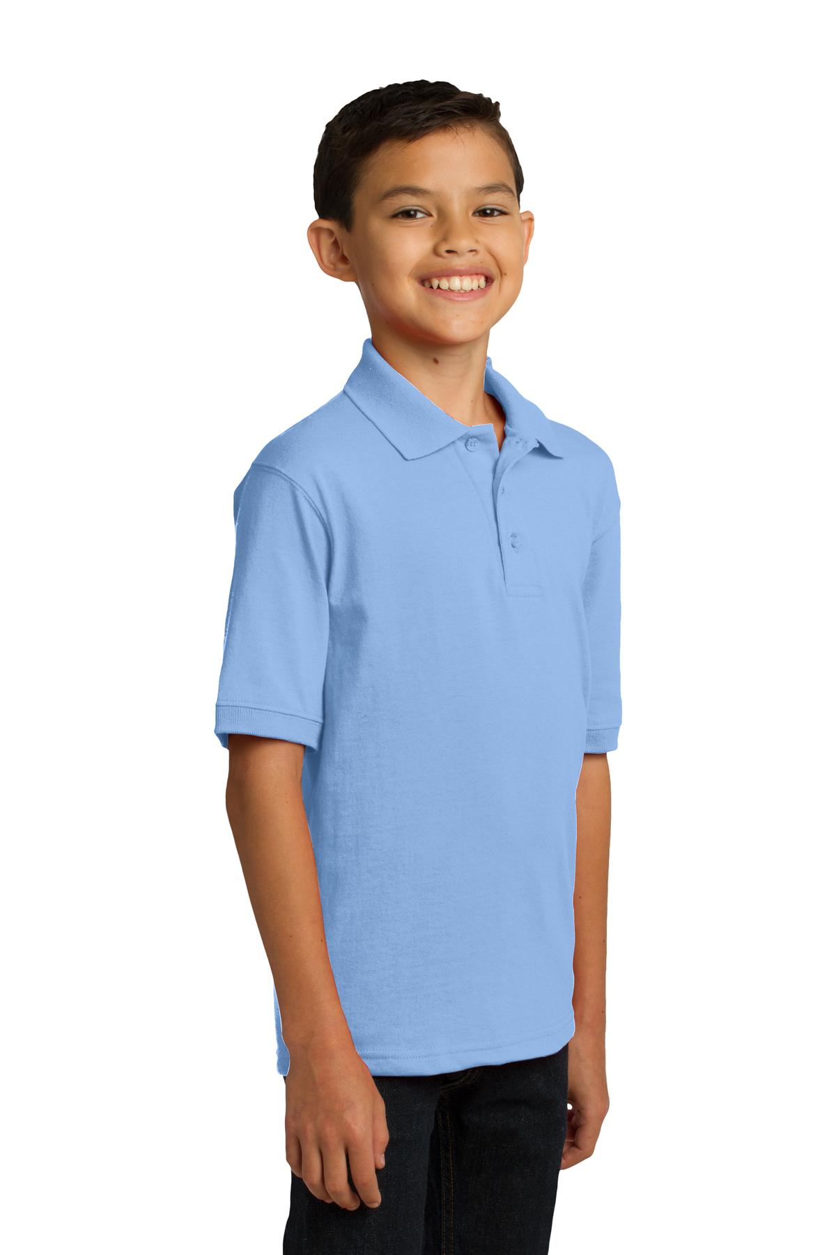 Light Blue Port & Co Youth Core Blend Jersey Knit Polo. KP55Y plain