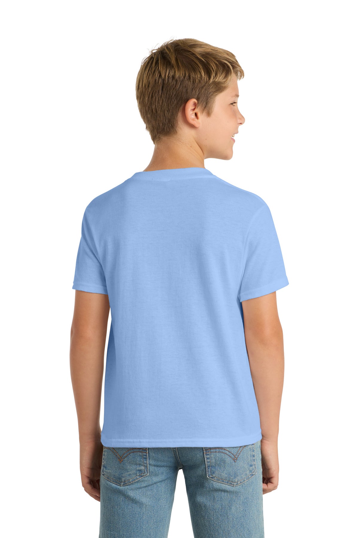 Light Blue Port & Co Youth Core Blend Tee. PC55Y plain