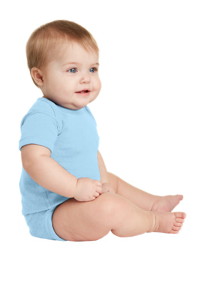 Light Blue Rabbit Skins Infant Short Sleeve Baby Rib Bodysuit. RS4400 plain