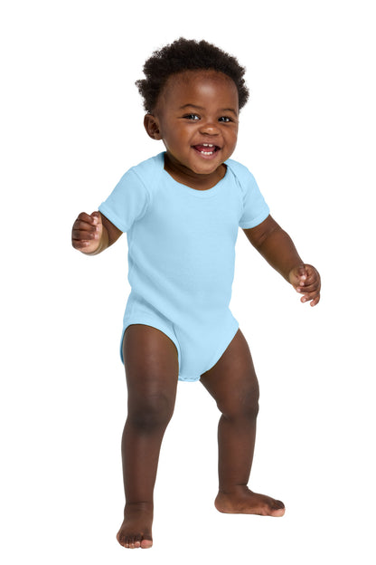 Light Blue Rabbit Skins Infant Short Sleeve Baby Rib Bodysuit. RS4400 plain