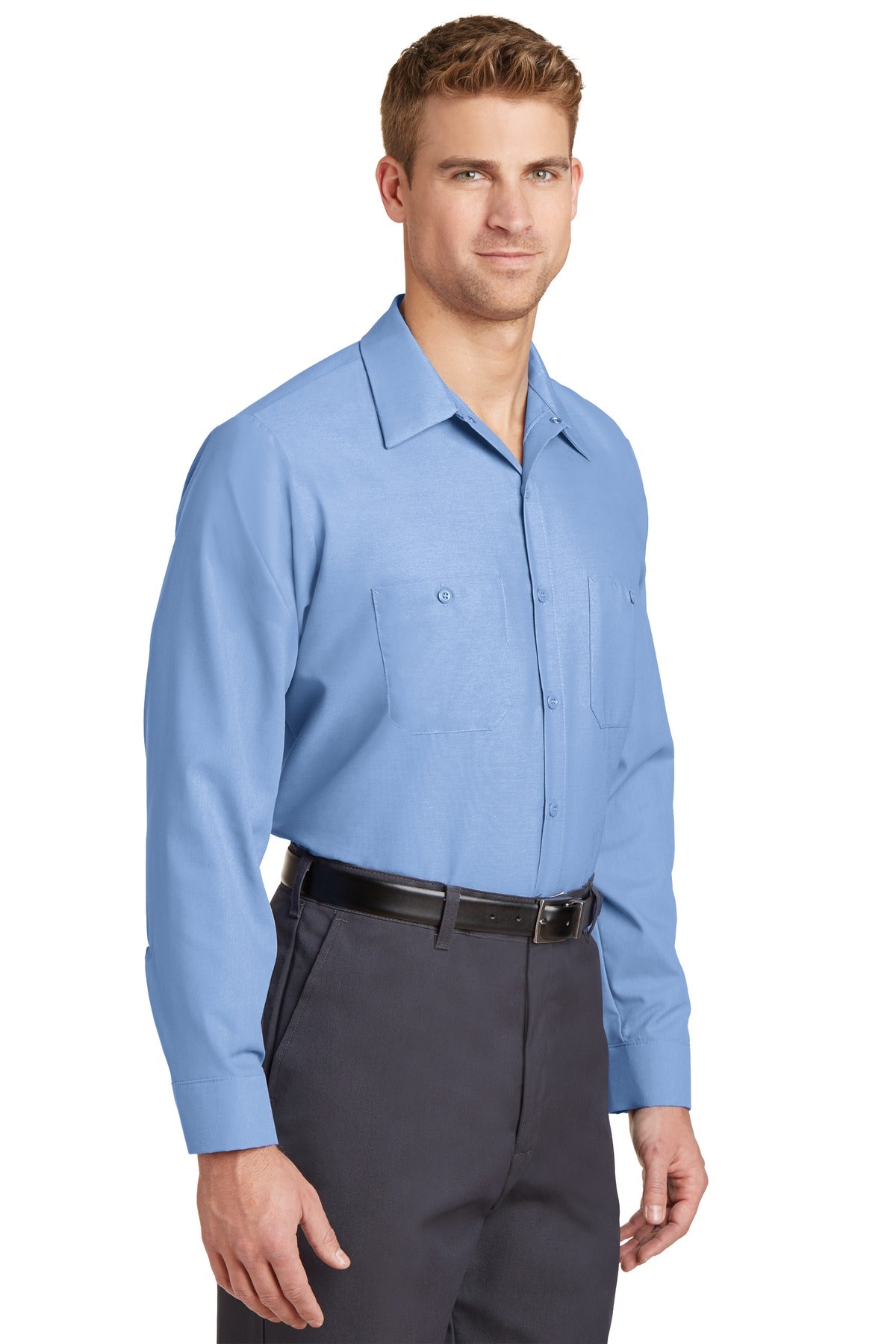 Light Blue Red Kap Long Sleeve Industrial Work Shirt. SP14 plain