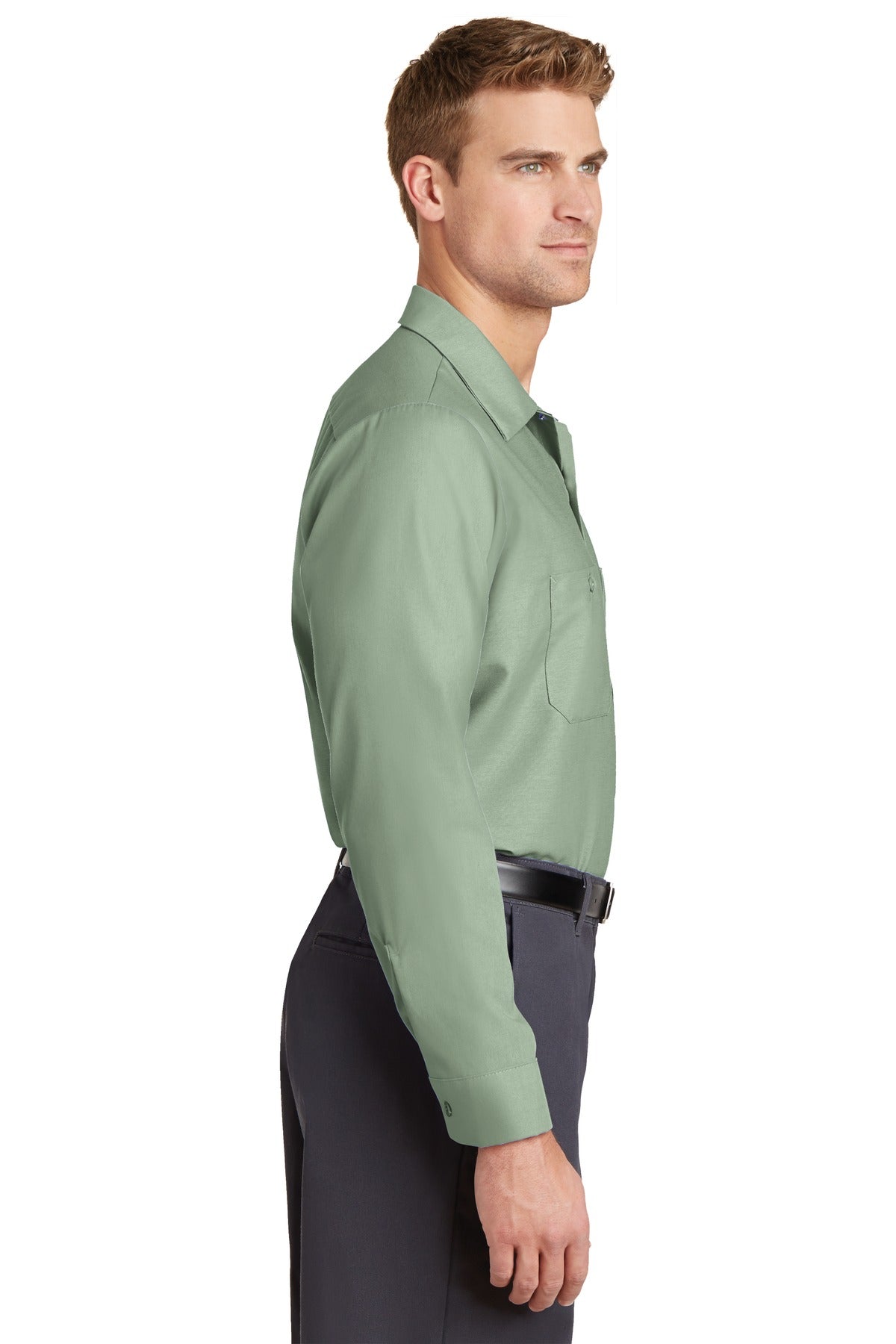 Light Green Red Kap Long Sleeve Industrial Work Shirt. SP14 plain