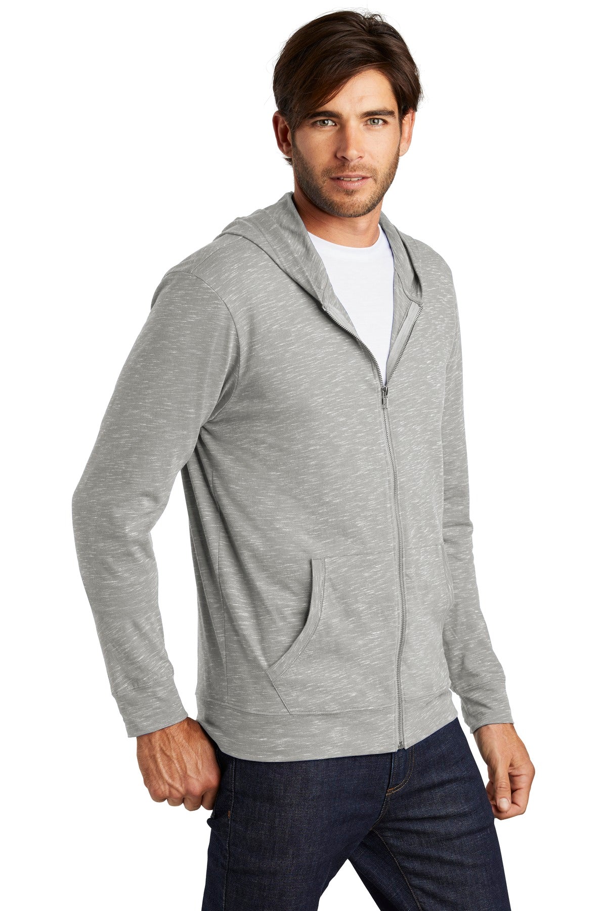 Light Grey District Medal Full-Zip Hoodie. DT565 plain