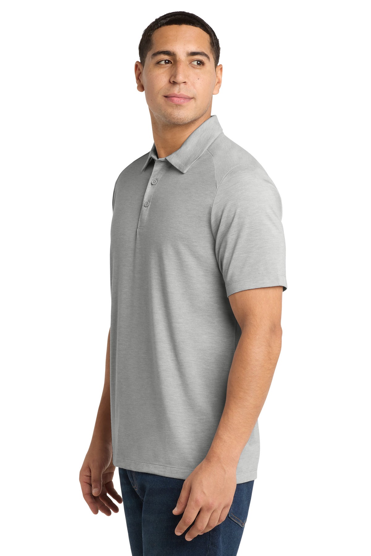 Light Grey Hth Sport-Tek PosiCharge Tri-Blend Wicking Polo. ST405 plain