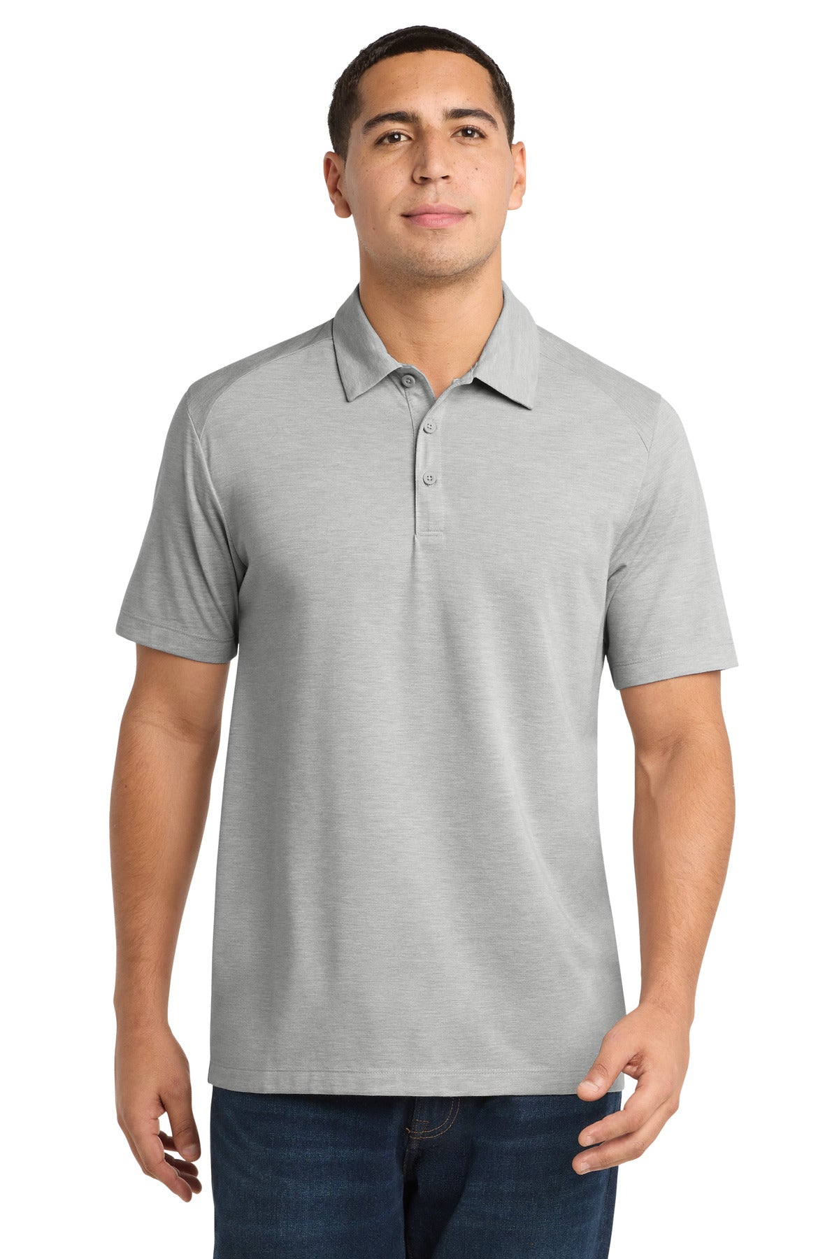 Light Grey Hth Sport-Tek PosiCharge Tri-Blend Wicking Polo. ST405 plain
