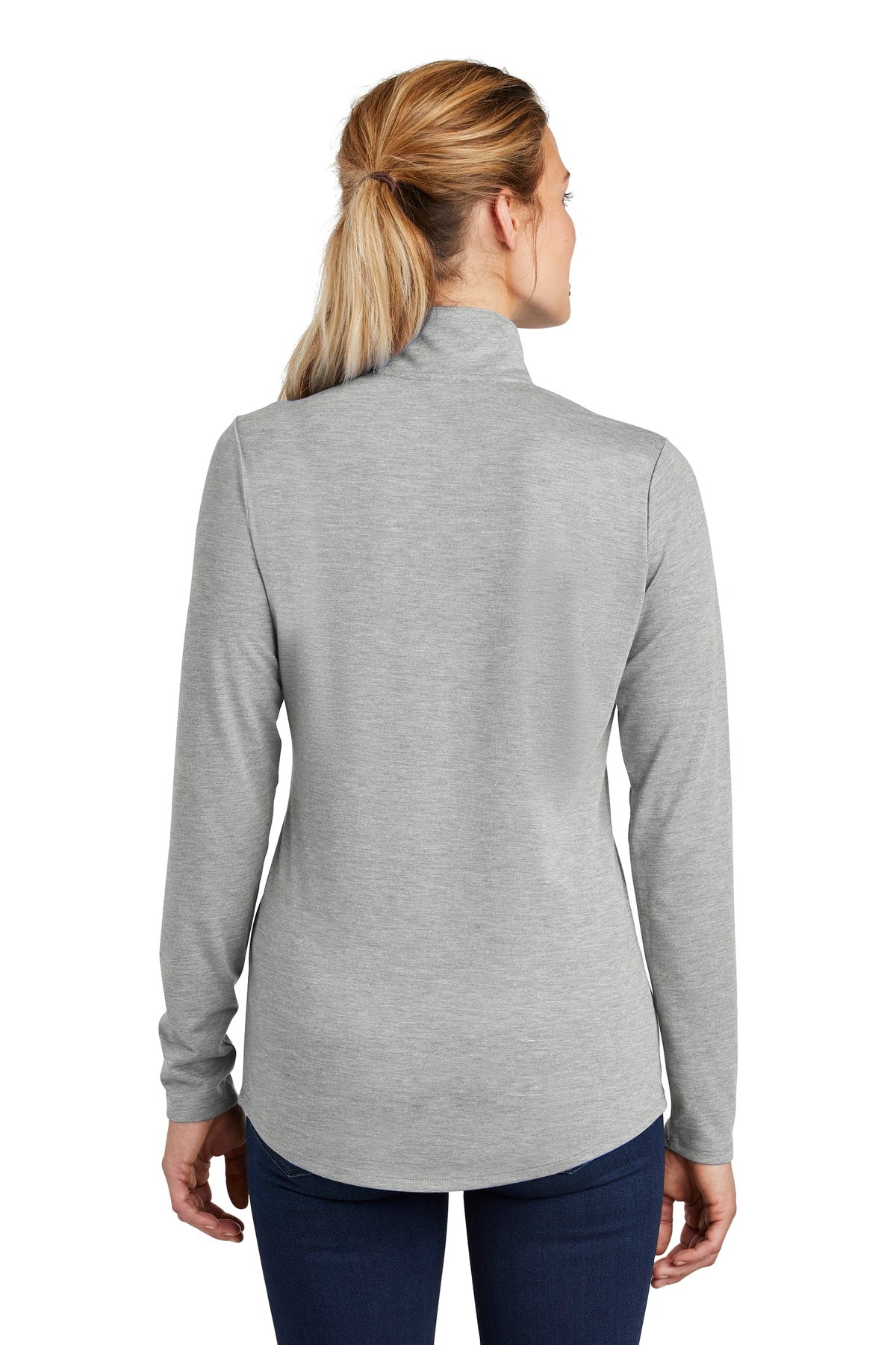 Light Grey Hth Sport-Tek Women's PosiCharge Tri-Blend Wicking 1/4-Zip Pullover. LST407 plain